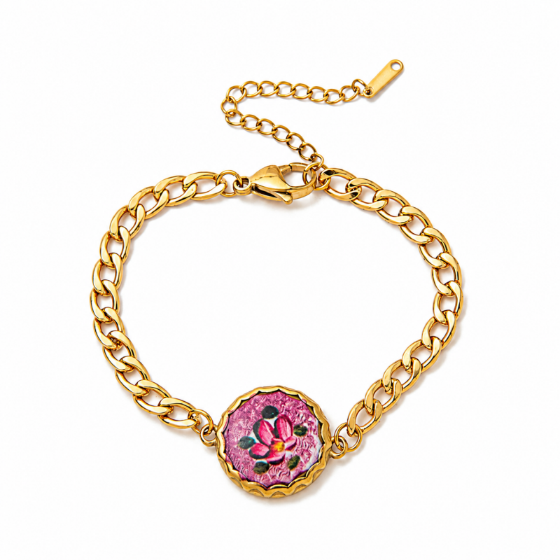 French Style Enamal Floral Print Charm Bracelet 6W6JBR332