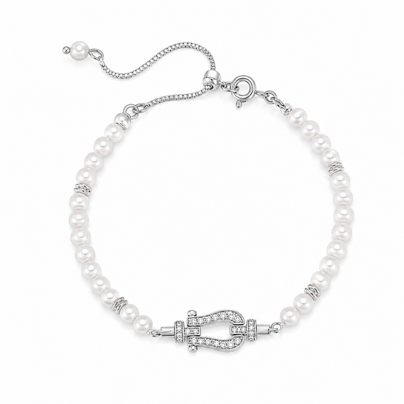 Retro Pearl Cubic Zironia Beaded Chain Bracelet 6W6JBR344