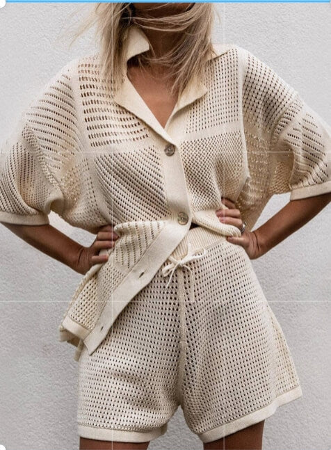 Knitted Button Top and Short Set - DippedShop Wholesale - #6531