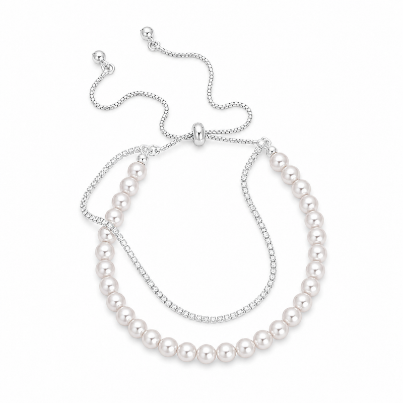 Retro Pearl Cubic Zironia Beaded Chain Bracelet 6W6JBR344