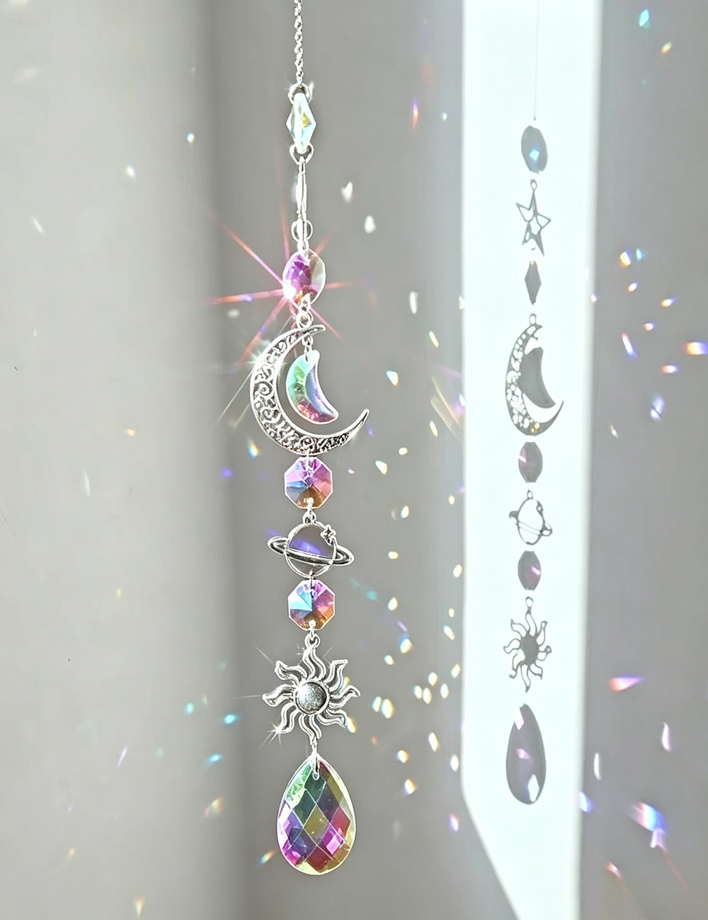 Celestial Moon Star Crystal Wind Chime Suncatcher 6H7HLS201