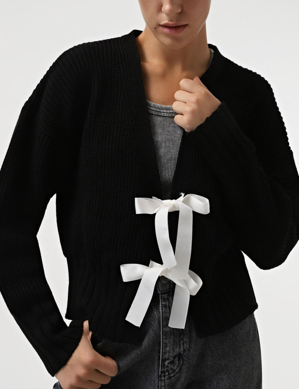 Bows String Tie V-Neck Knit Cardigan DPT0816