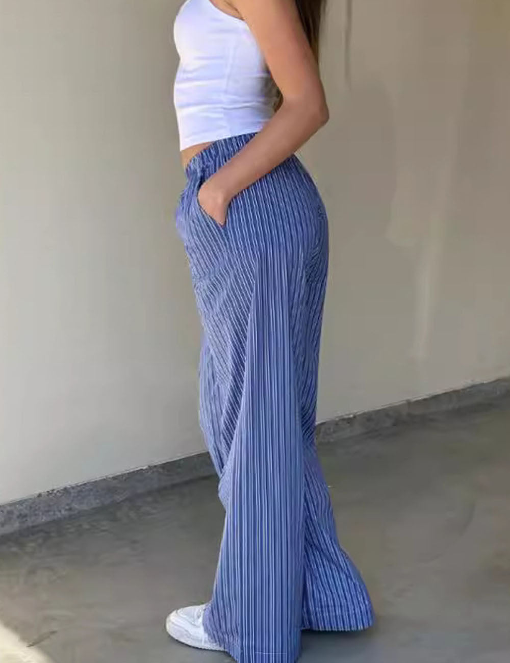 Striped Wide-Leg Elastic Waist Casual Pants DP25F544
