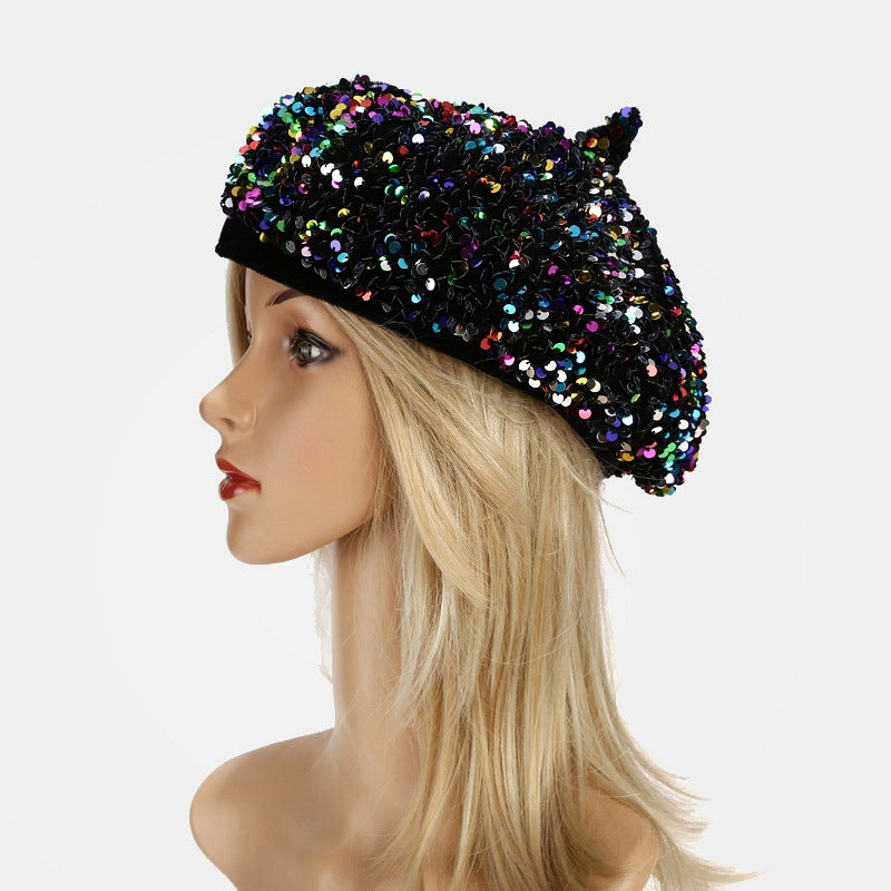 Glitter Sequin Beret Hat - DippedShop Wholesale - #8819