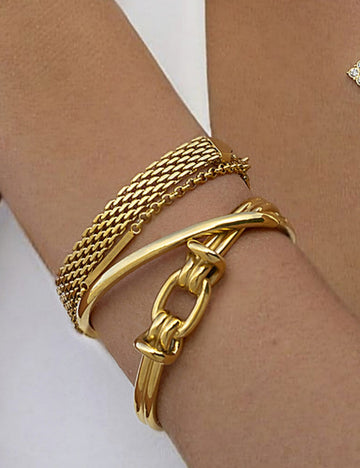 Trendy Gold Geometric Open Cuff Bracelet DP25D701