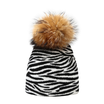 Cow Leopard Pattern Cute Knit Pom Beanie DPKB0308