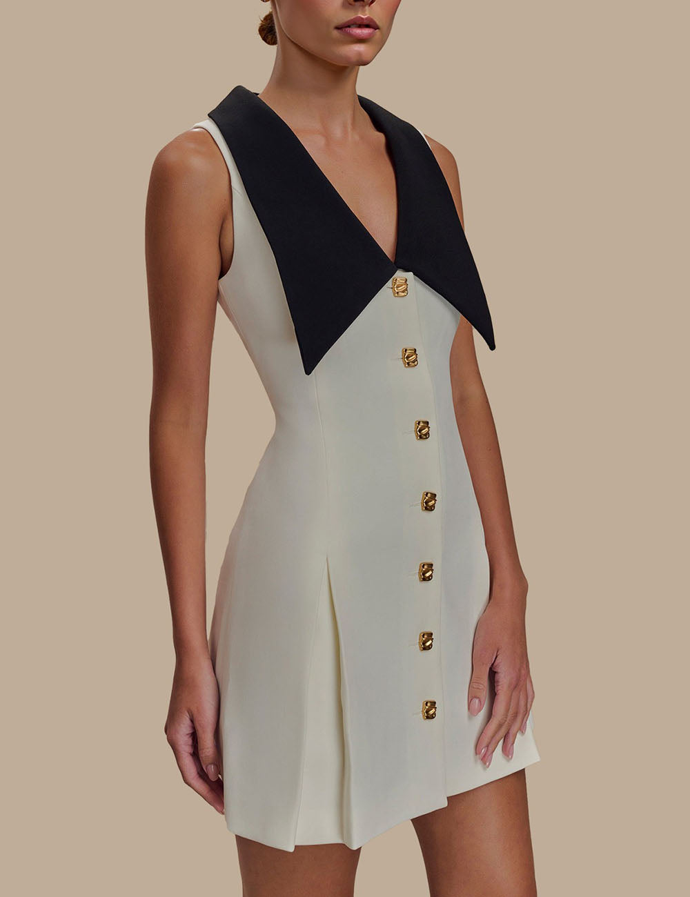 Lapel Mental Buttons Sleeveless Mini Dress DP25E673