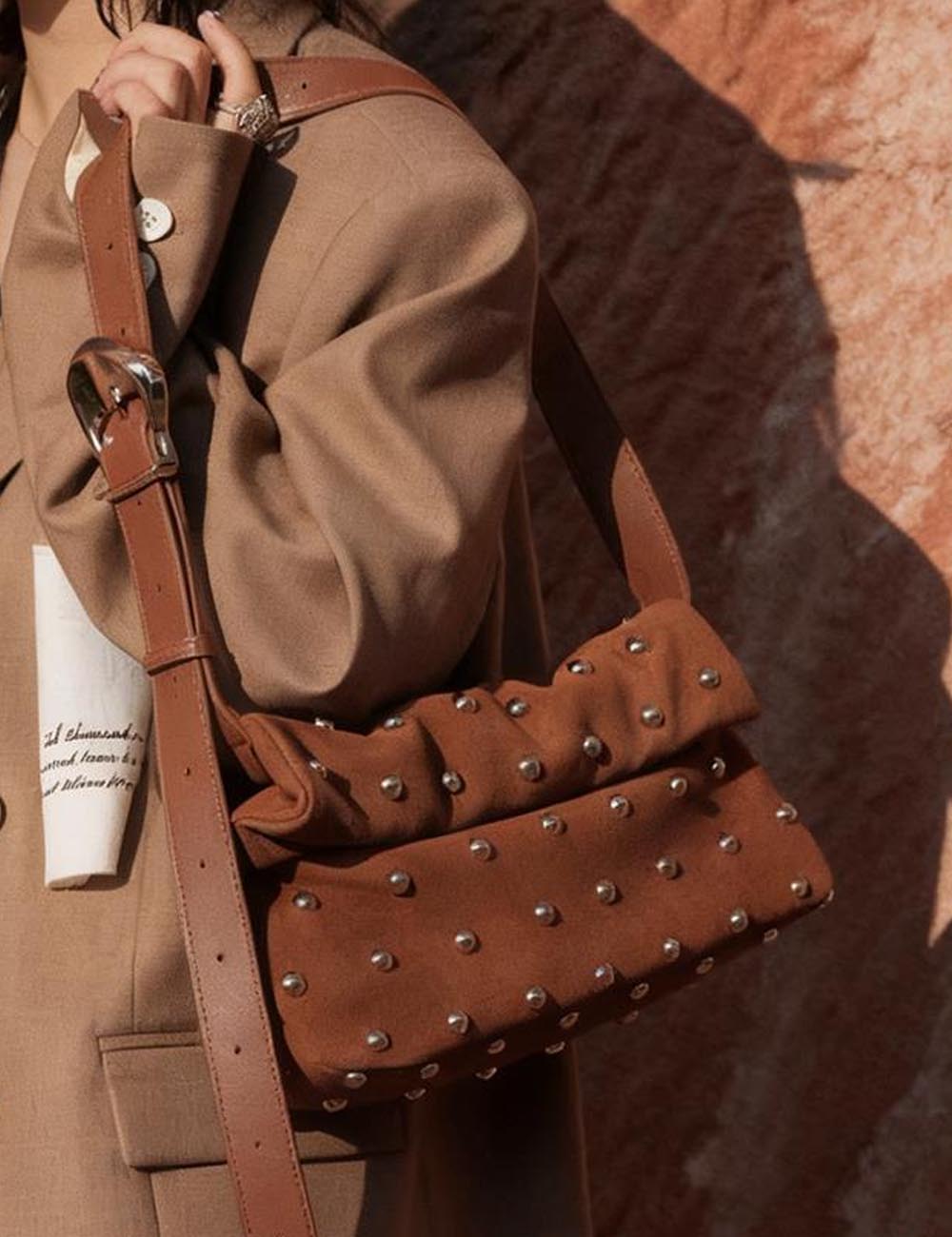 Vintage Studded Suede Handbag Shoulder Bag DP25H605