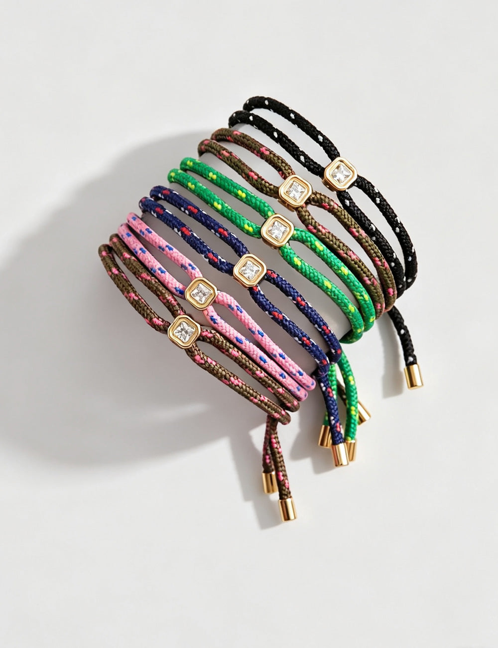 Trendy Square Rhinestone Adjustable Rope Bracelet 6W6JBR531