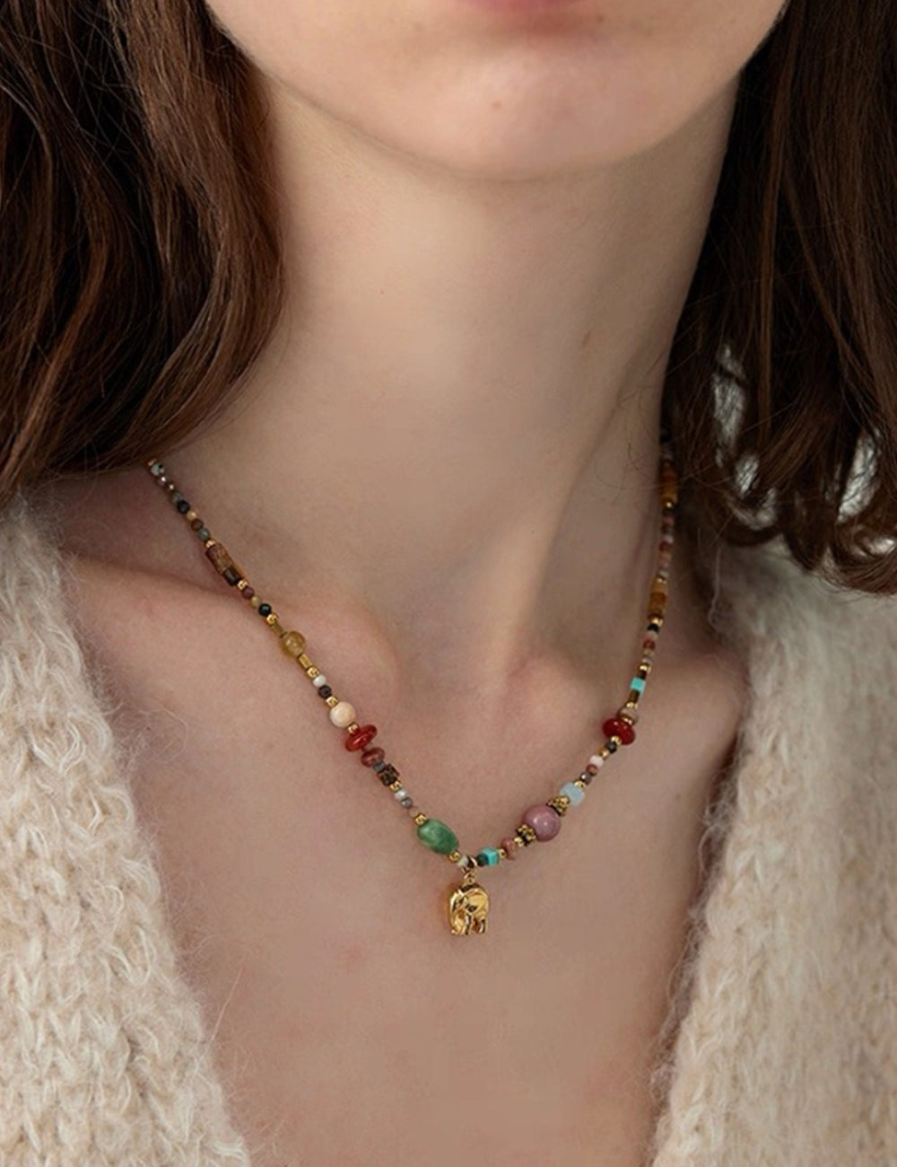 Bohemian Style Natural Stone Beaded Necklace - DippedShop Wholesale - #9891