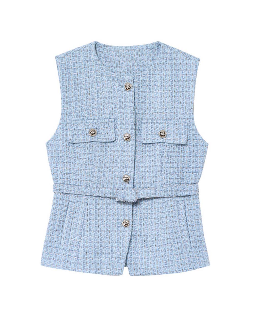Elegant V-Neck Sleeveless Belt Waist Knit Vest DP25E915
