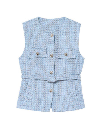 Elegant V-Neck Sleeveless Belt Waist Knit Vest DP25E915
