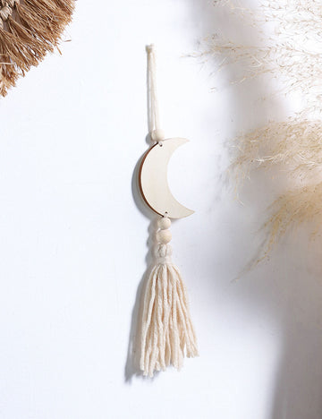 Moon Star Wood Bead Tassel Wall Hanging DP25D694