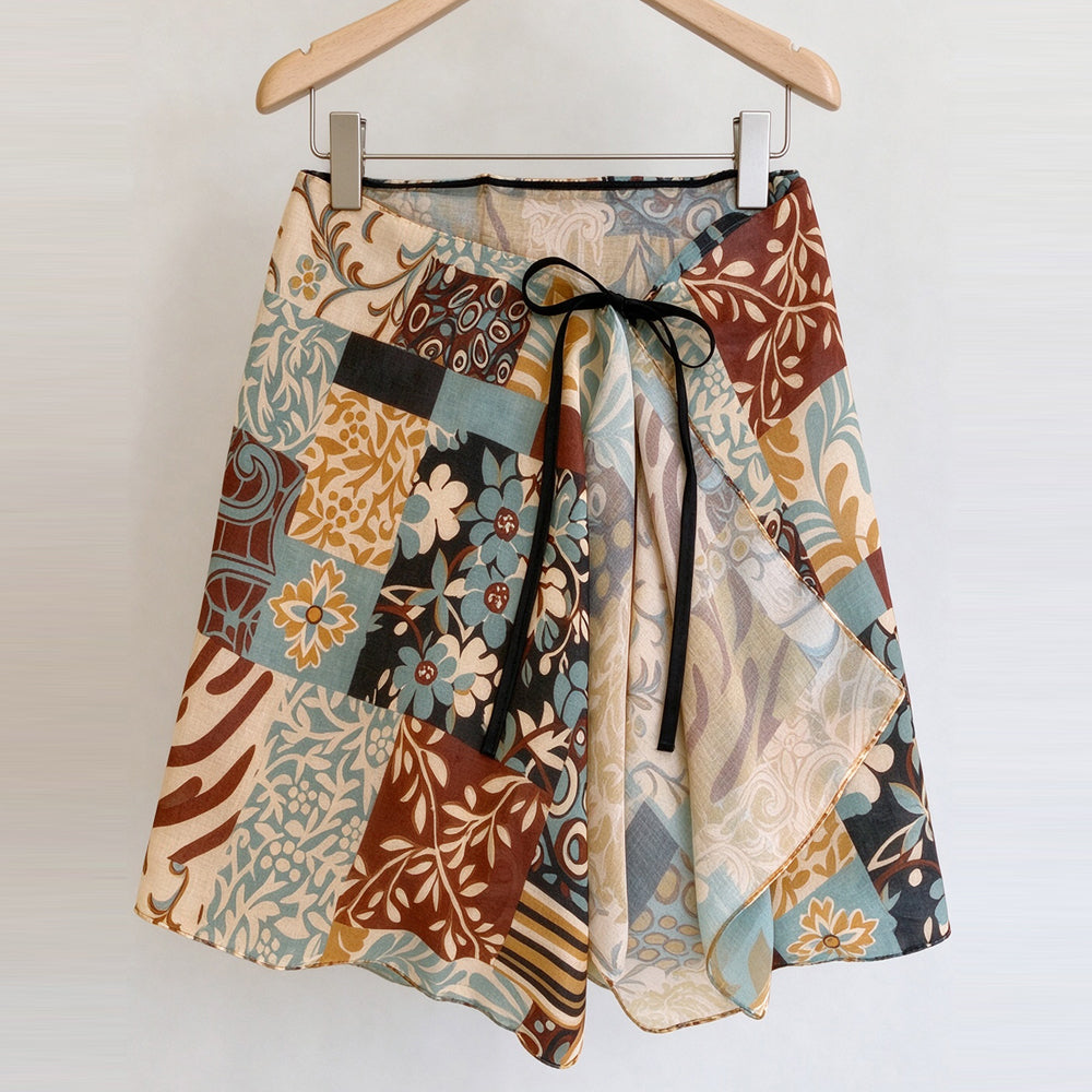 Retro Floral Print Asymmetrical Tie Waist Hip Scarf 6W1SL44