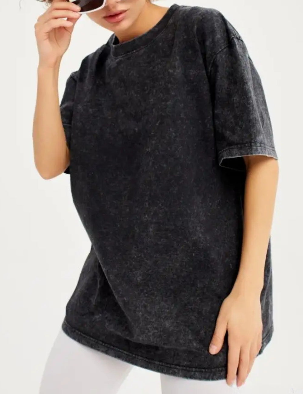 Washed Distressed Loose Short Sleeves Top DP25B453