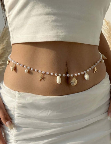 Simple Gold Plated Shell Starfish Waist Chain 8ZA6JBC86T