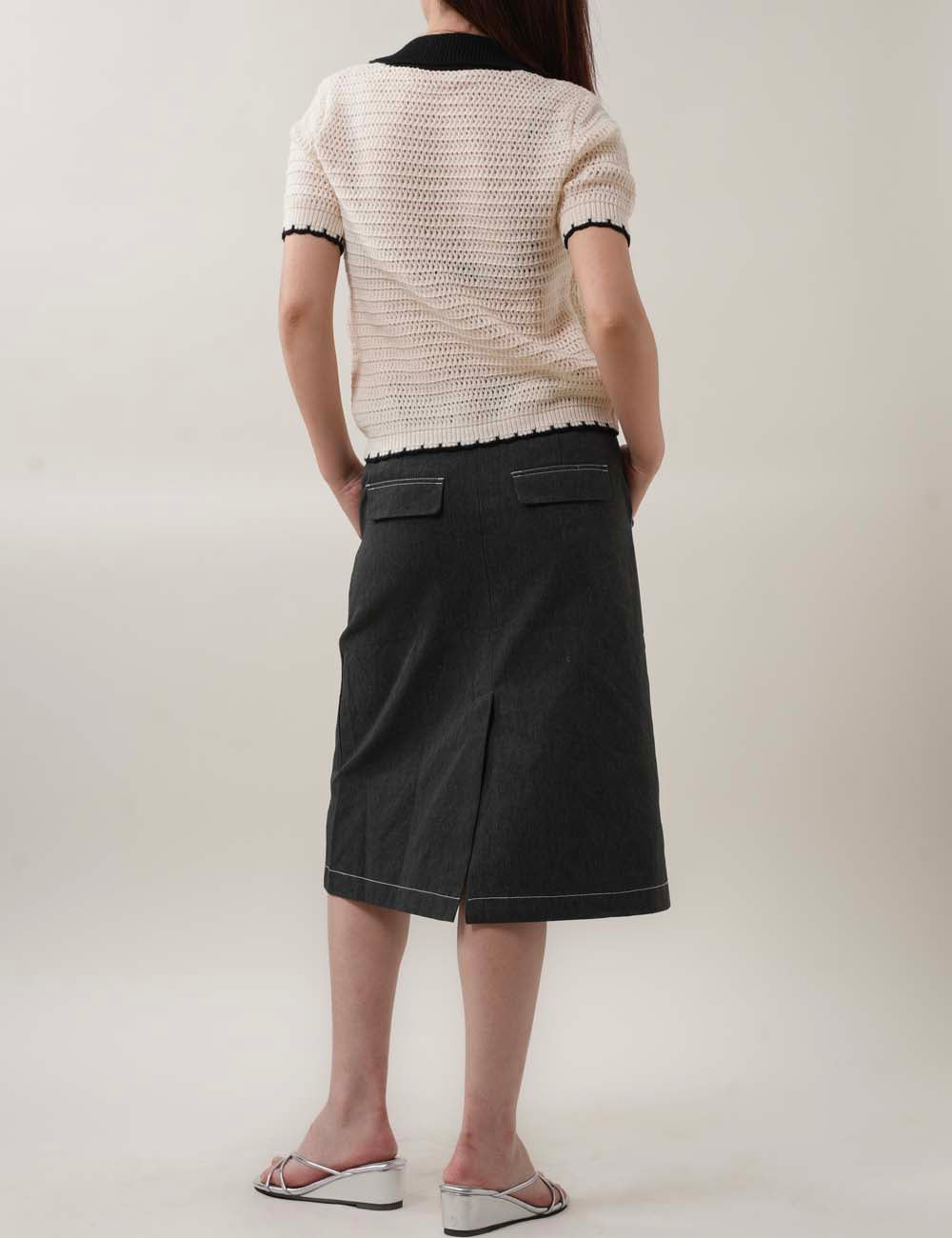 Color Block Bow Front Short Sleeves Knit Top DP25C441