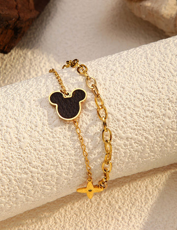 Simple Gold Four-Lear Clover Pendant Bracelet 6W6JBR515