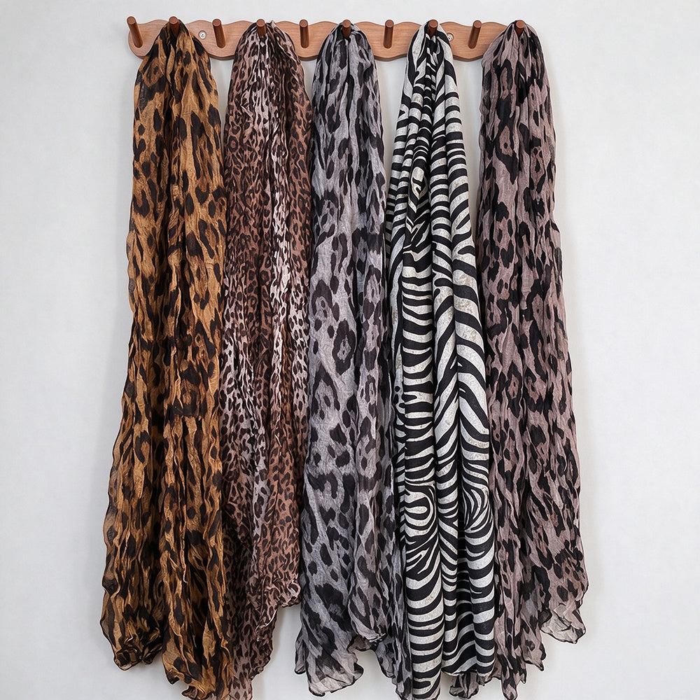 Vintage Zebra Leopard Print Long Silk Scarf 6W6NSC226