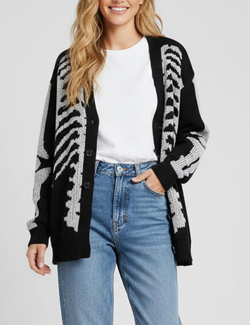 Halloween Skull Jacquard Knit Cardigan DP25G434