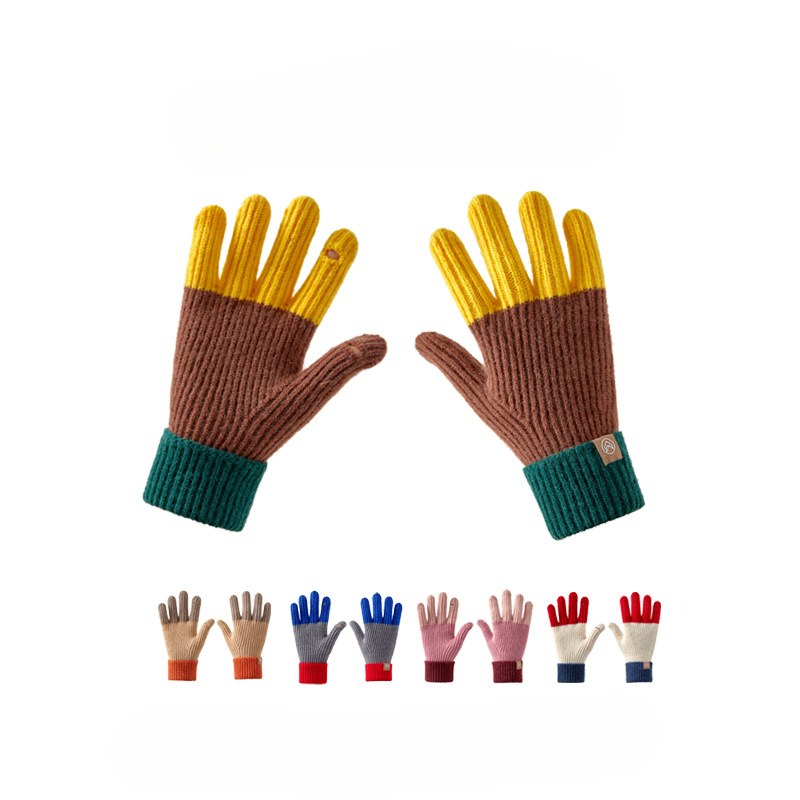 Splicing Color Block Ribbed Knit Gloves DPG2809