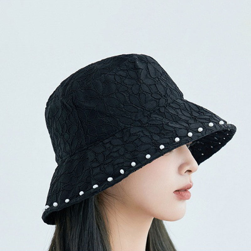 Elegant Pearl Lace Wide Brim Bucket Hat 8BK6HAT167T