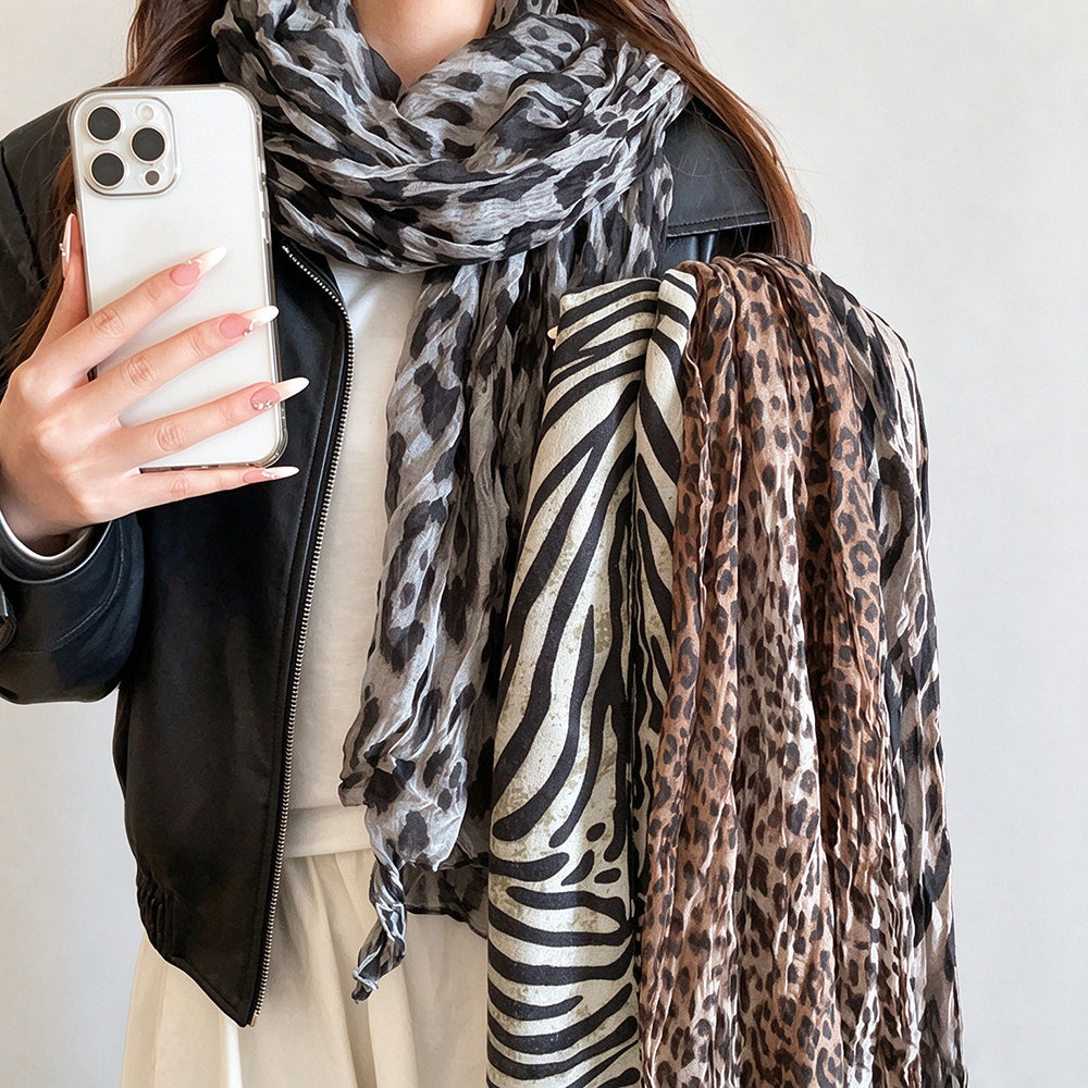 Vintage Zebra Leopard Print Long Silk Scarf 6W6NSC226