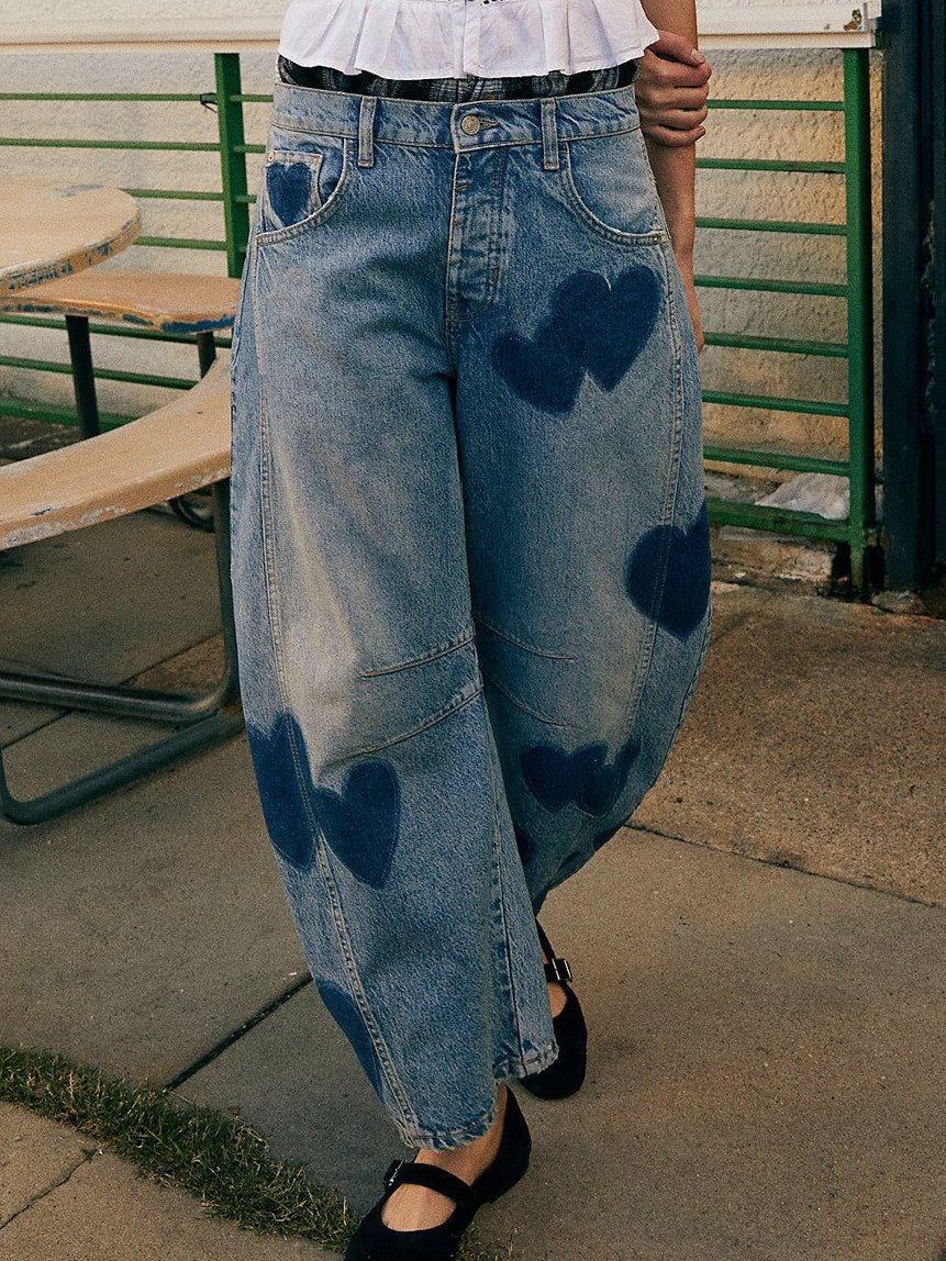 Love Star Print Loose Midi Waist Jeans DP25A476