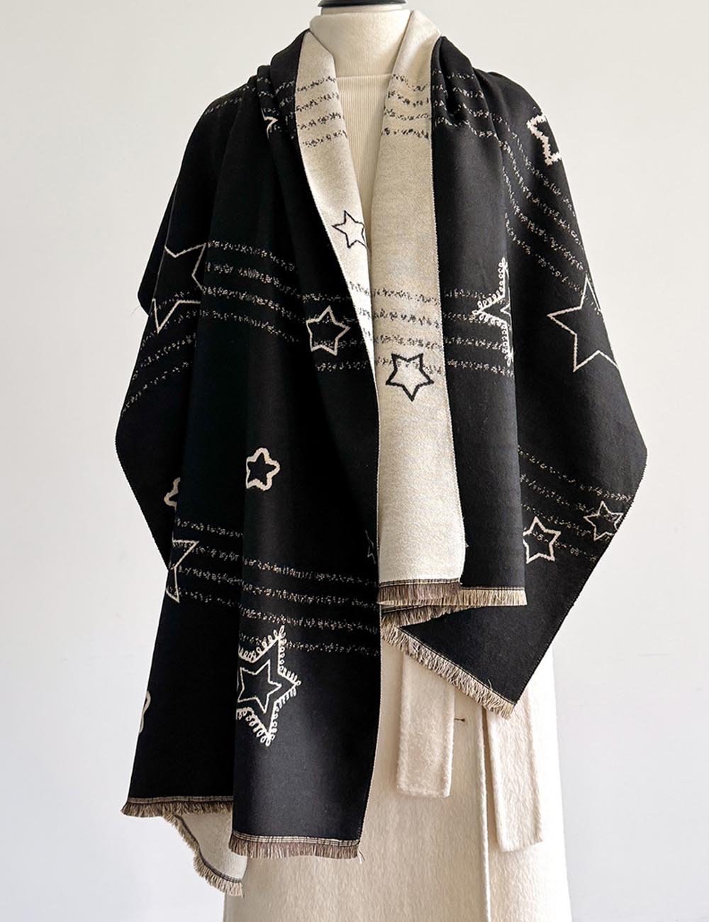 Minimalist Star Print Reversible Soft Wrap Scarf DP25H677