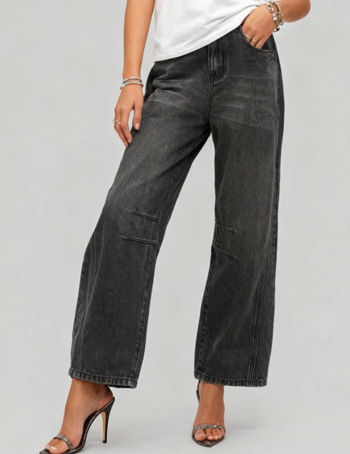 Washed Mid Rise Barrel Jeans - DippedShop Wholesale - #5027