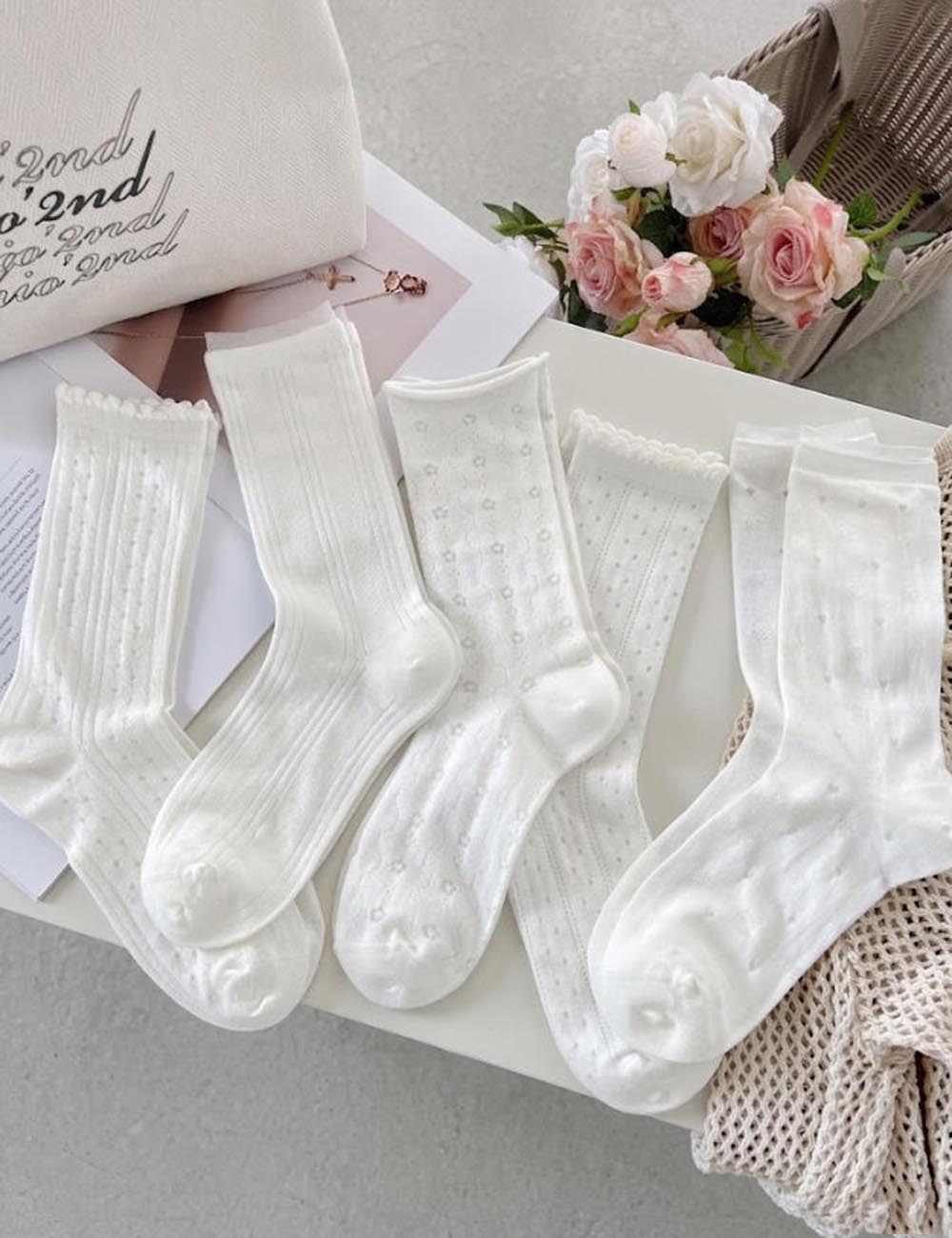 Floral Jacquard Ruffled Socks - DippedShop Wholesale - #8163