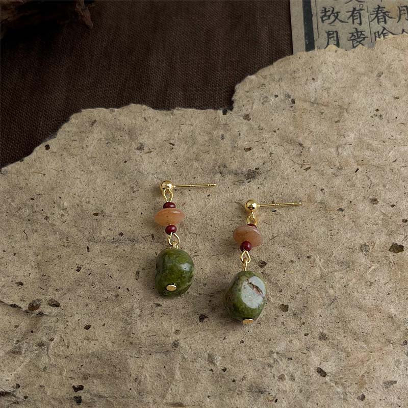Retro Stone Bead Hoop Earrings - DippedShop Wholesale - #4339