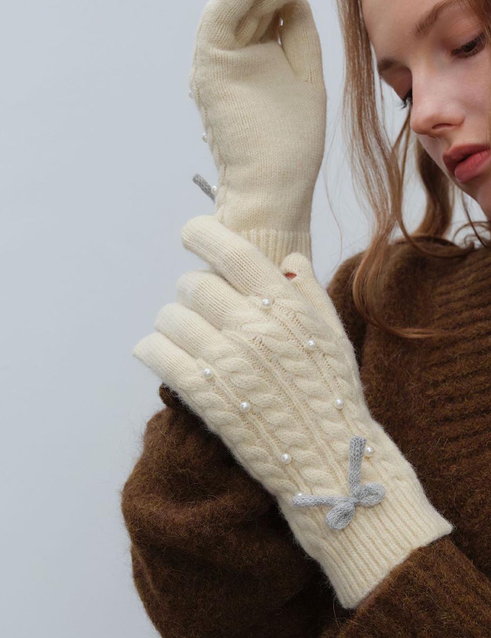 Solid Color Bow Knot Wool Winter Gloves DP25F673