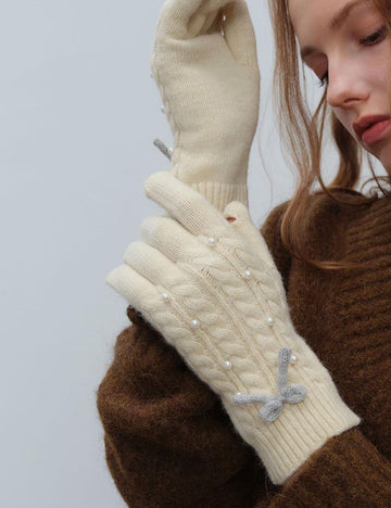 Solid Color Bow Knot Wool Winter Gloves DP25F673