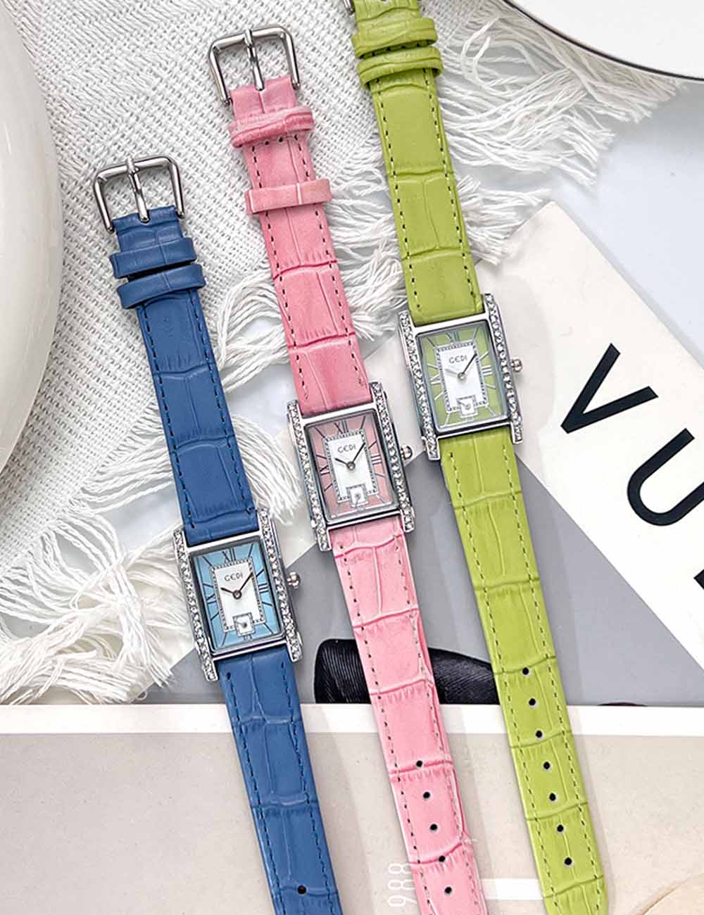Vintage Rhinestone Square Dial Leather Strap Quartz Watch MK2SSAS6W6JWA07