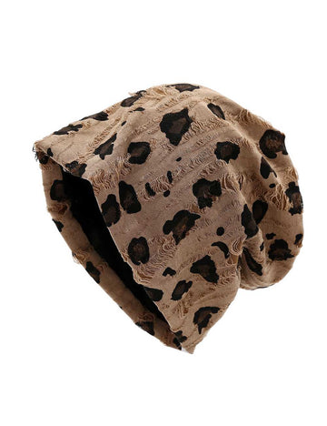 Leopard Print Distressed Slouchy Beanie Hat DP25H712