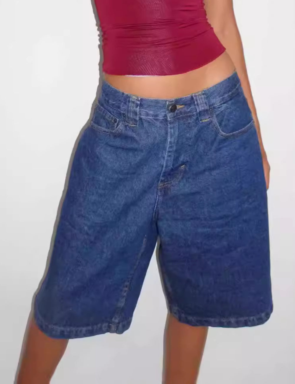 Washed Loose Denim Bermuda Shorts DP25B696