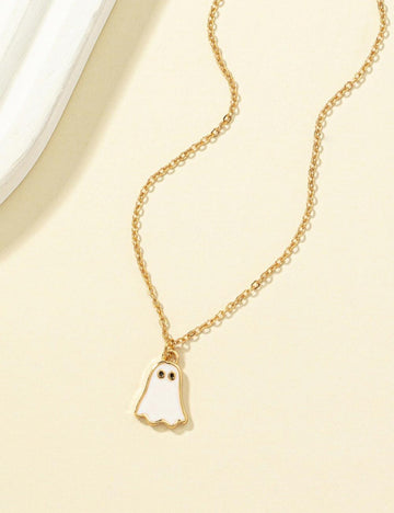 Halloween Simple Cute Ghost Pendant Necklace DP25G425