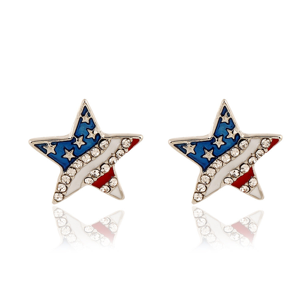 Hiphop American Flag Rhinestones Star Stud Earring 8ZA6JER188L