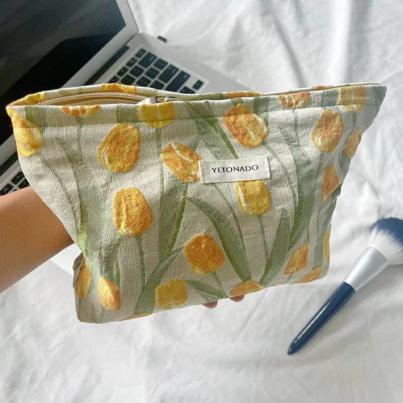 Vintage Tulip Jacquard Large Capacity Makeup Bag MK2BW6W10BOB387