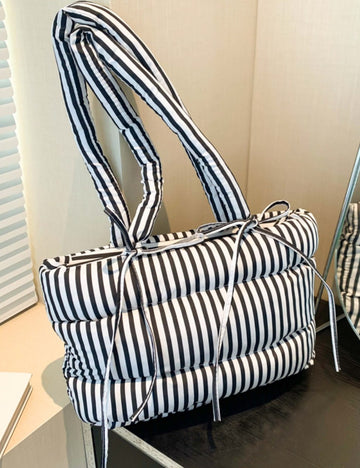 Striped Puffer Bow Knot Shoulder Handbag DPB2501