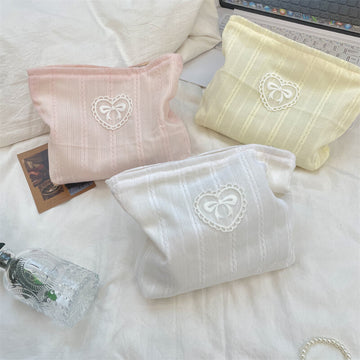 Simple Solid Color Bow Makeup Bag DP25C703
