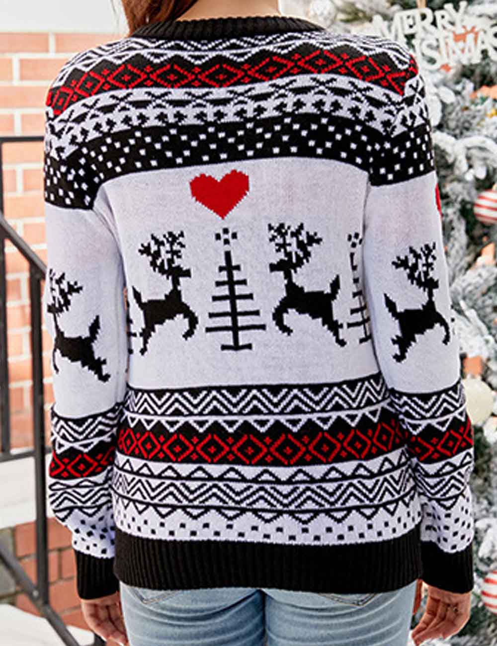 Simple Jacquard Knit Slouchy Christmas Sweater DP25H427