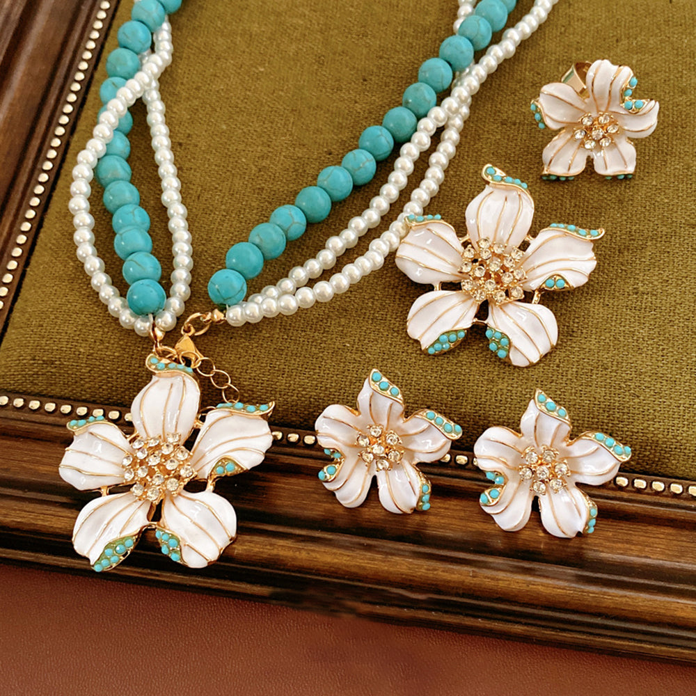 Stylish Multi Layer Enamel Floral Pendant Beads Necklace 6W6JNC953