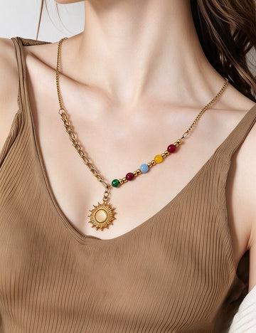Sun Pendant Bead Necklace - DippedShop Wholesale - #3443