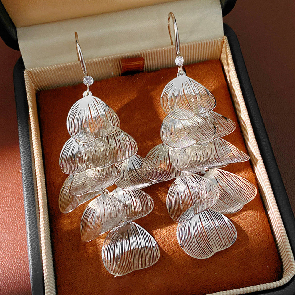 Boho Gold Plated Layered Floral Leaf Dangle Earrings 6W6JER709