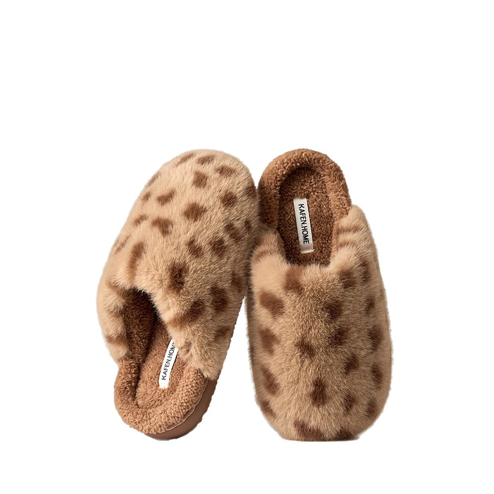 Fuzzy Plush Leopard Print Warm Indoor Slippers 6W8FSP284