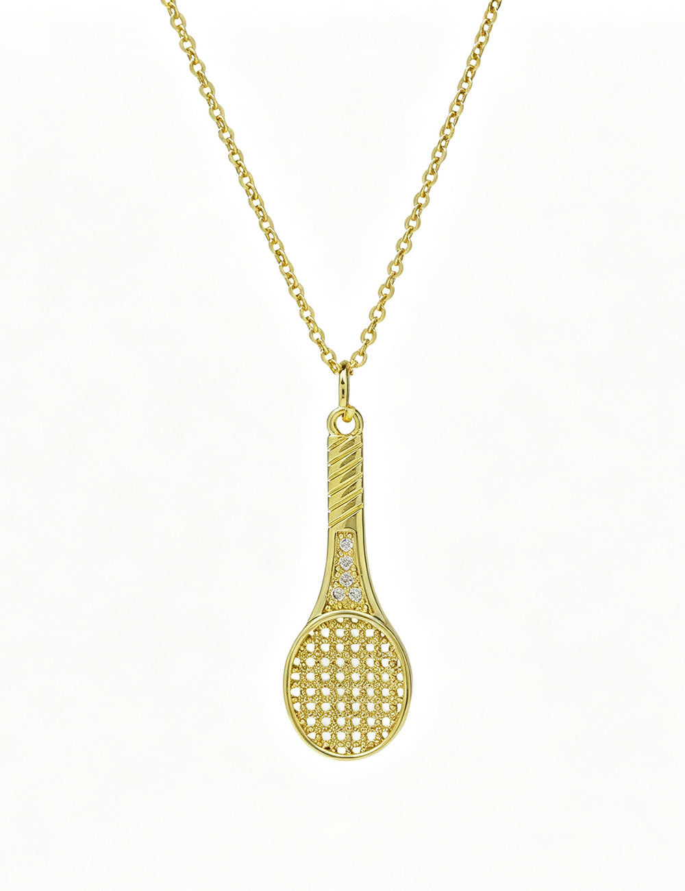Simple Gold Plated Zirconia Tennis Racket Necklace 6W6JNC394L