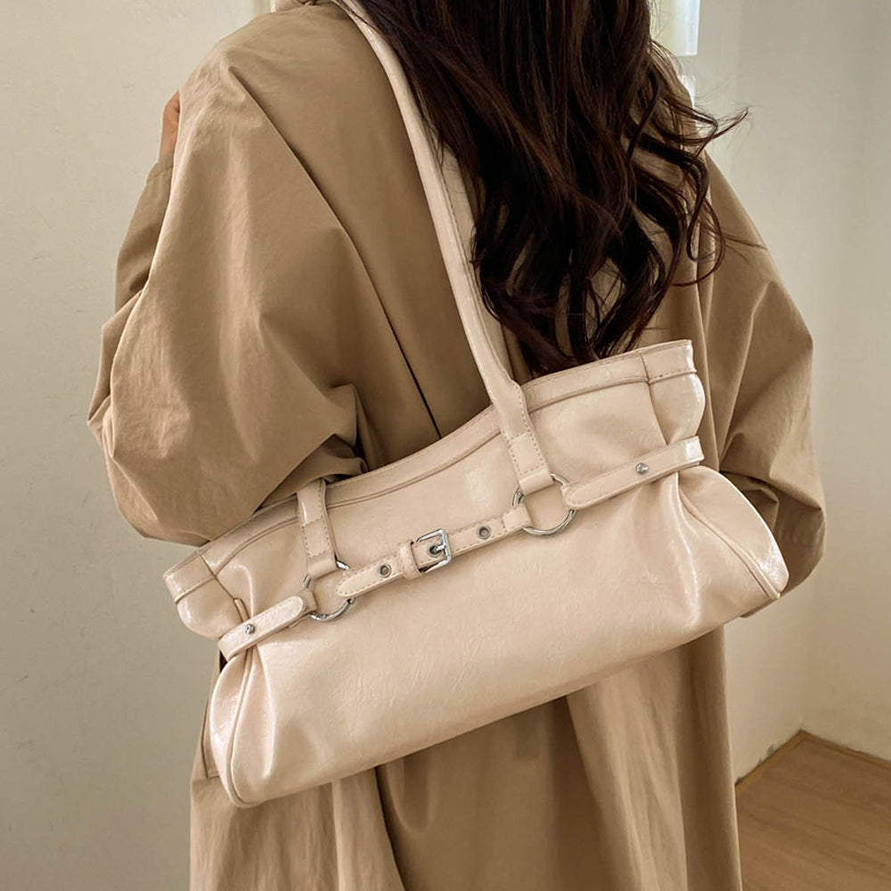 Retro Belted Buckle PU Tote - DippedShop Wholesale - #3651