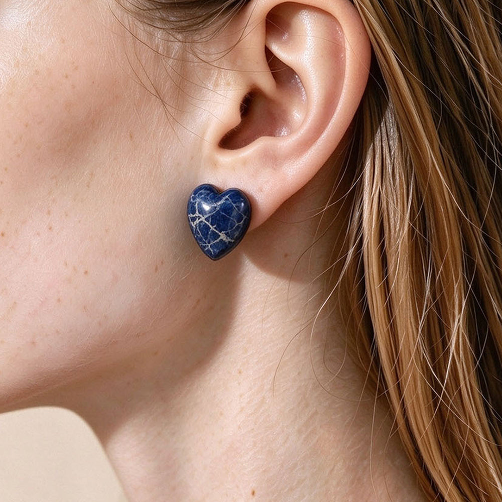 Stone Heart Stud Earrings - DippedShop Wholesale - #7731